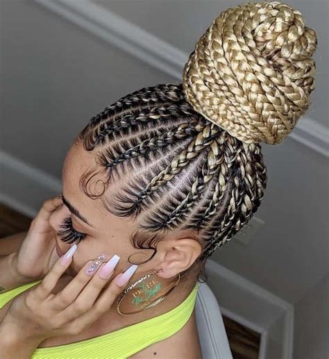 The other most noticeable stitch braided hairstyle is the full high bun. . Stitch braid bun